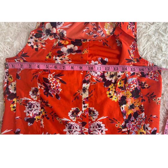 A New Day Women's Size S Orange Floral Tie Neck Sleeveless Blouse #0506 - Picture 12 of 12
